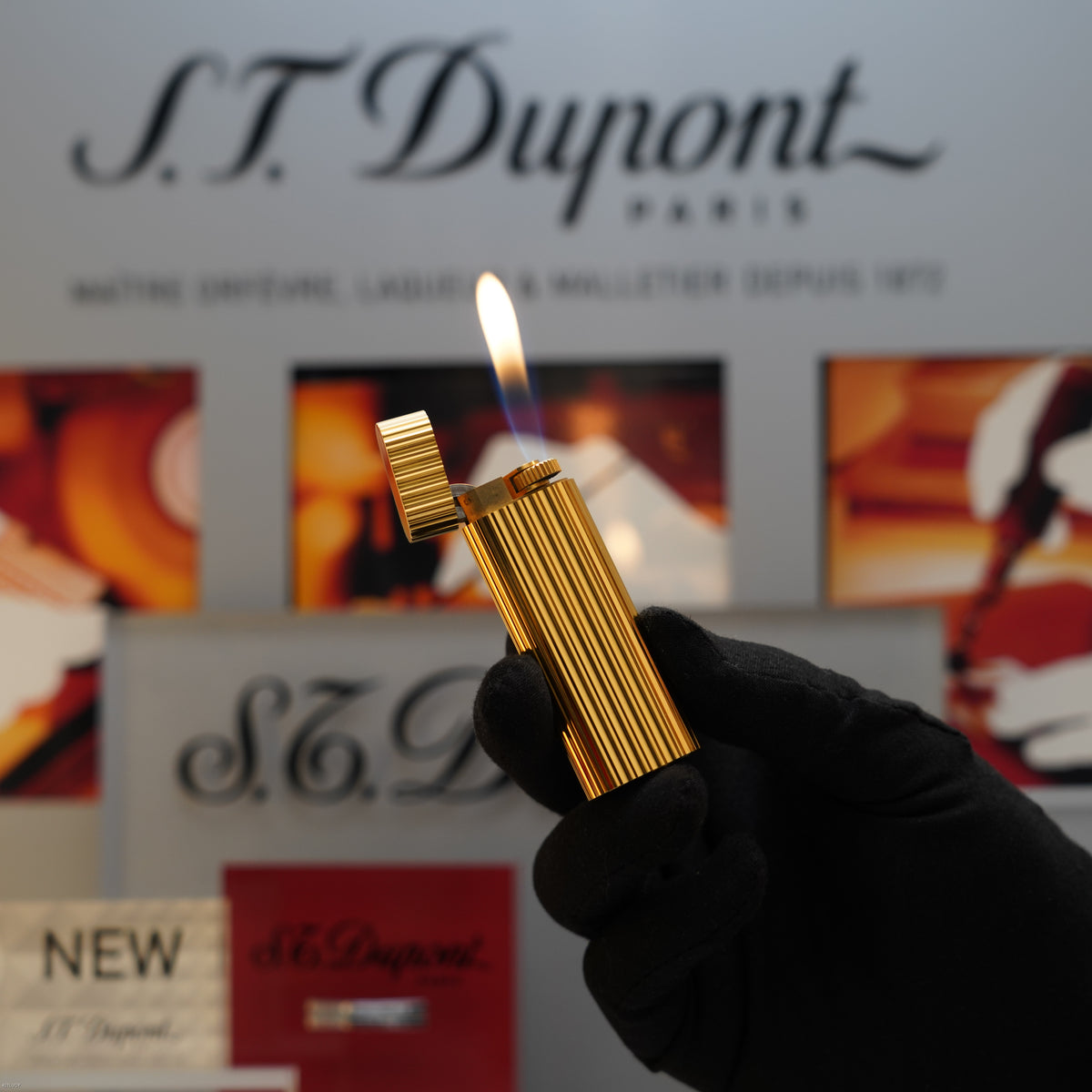 Vintage Early 1990 Cartier Les Must Plaqué Or G Heavy 24K Gold Finish Double Vertical Line Pattern Lighter – Mint Full Set