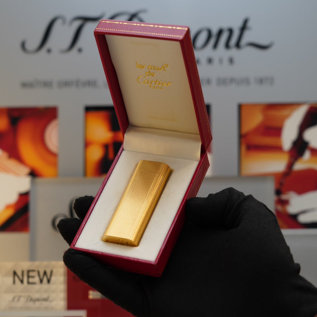 Vintage 1980 Cartier Les Must Barley Pattern Heavy 24K Gold Finish Lighter – Excellent Full Set