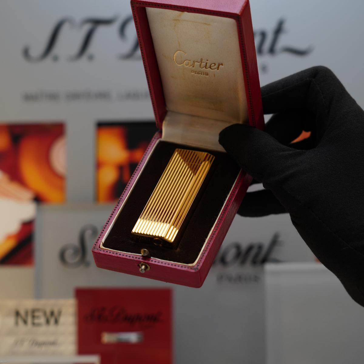 Vintage 1980 Cartier Les Must Pentagon Vertical Line Heavy 24K Gold Finish Lighter – Excellent Full Set