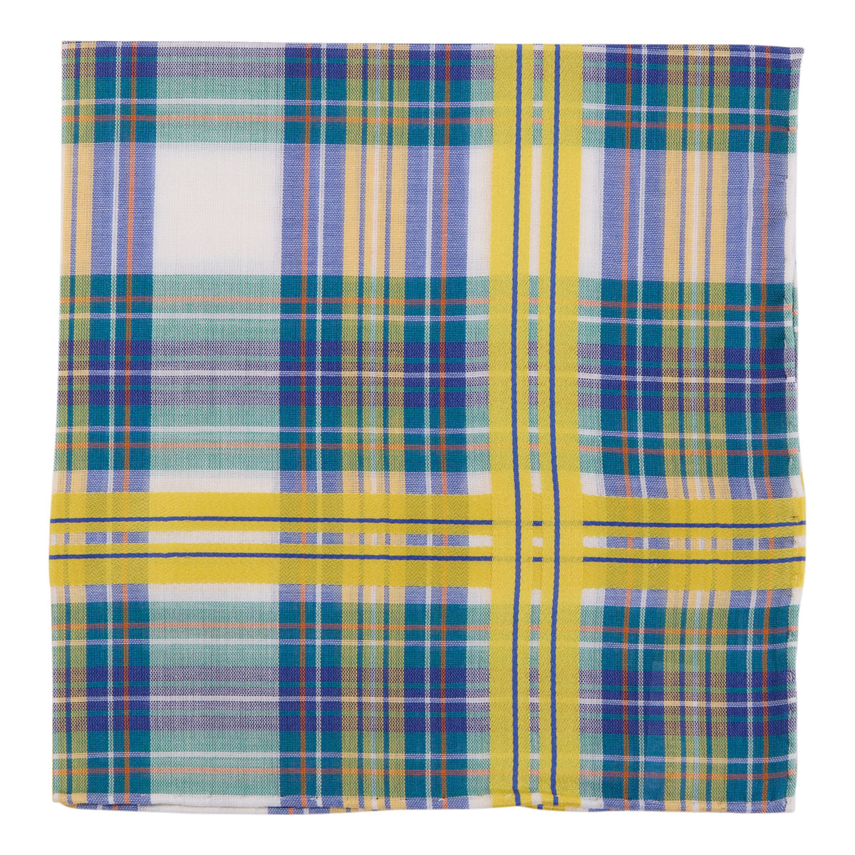 Simonnot Godard Green & Yellow Plaid Cotton Pocket Square