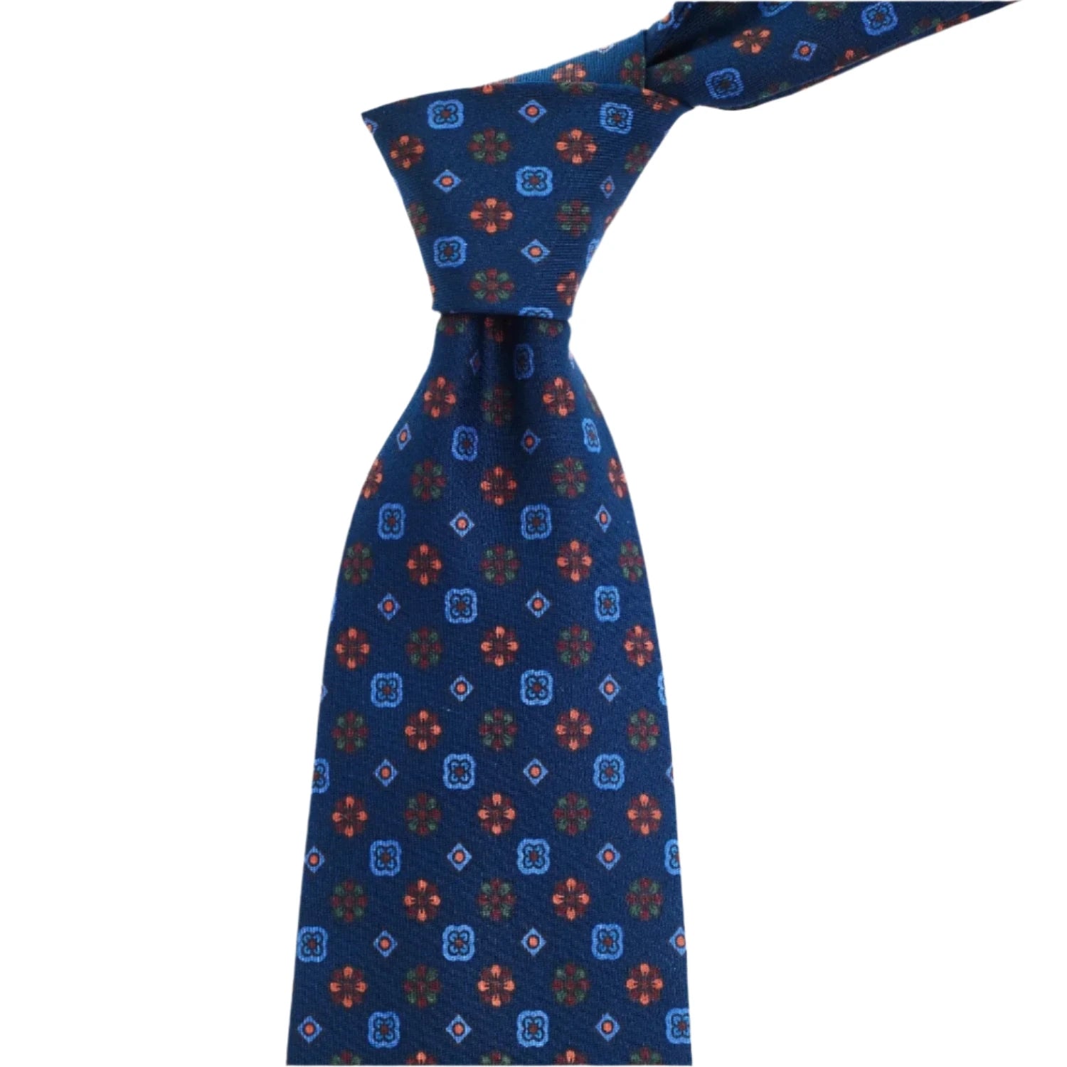 A high-quality Sovereign Grade Blue Mixed Floret Ancient Madder Tie with a handmade red and blue pattern from the United Kingdom, brought to you by KirbyAllison.com.