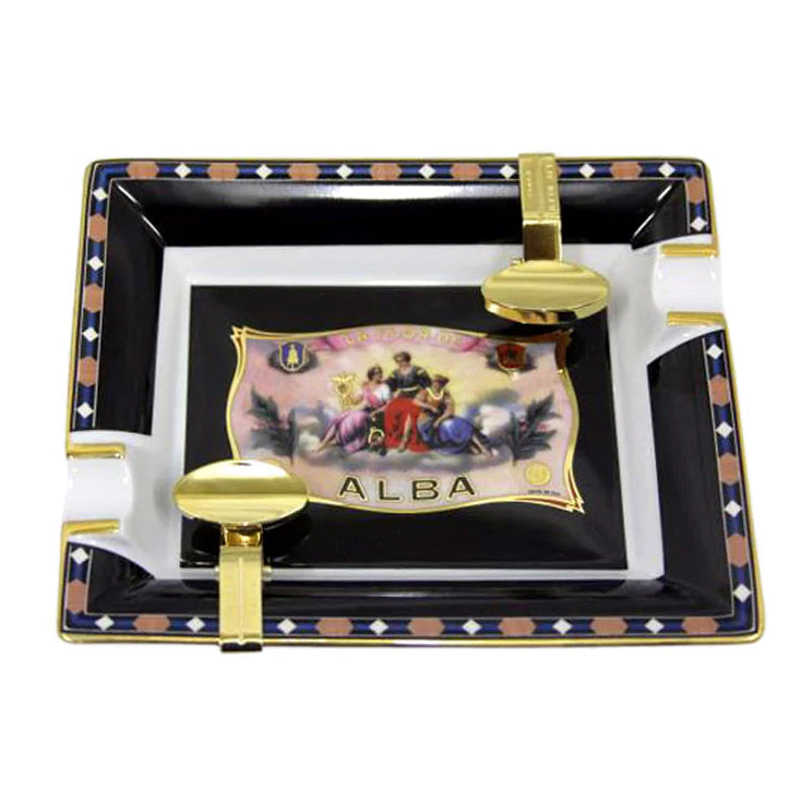 Elie Bleu Black Flor de Alba Porcelain Ashtray