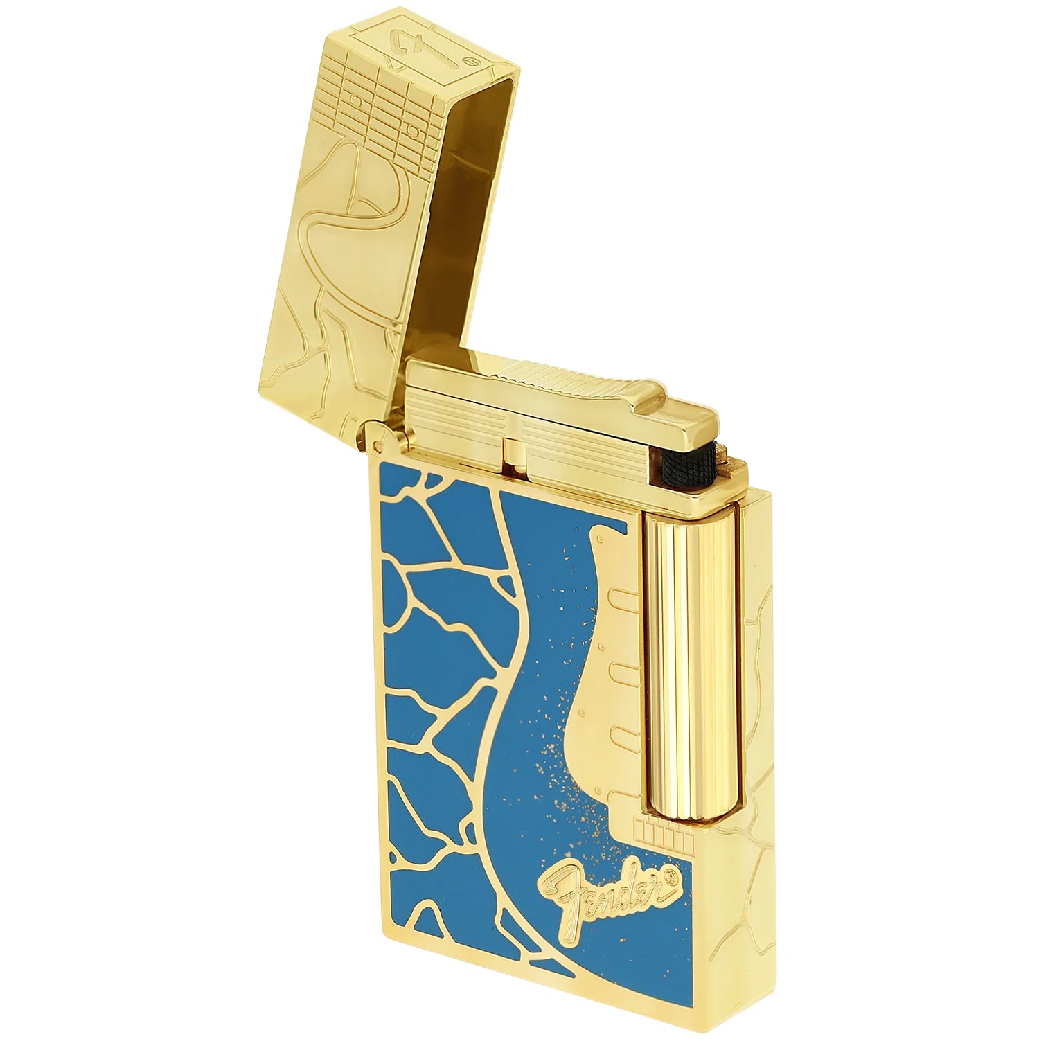 S.T. Dupont Line 2 Fender Blue & Gold Lighter | KirbyAllison.com