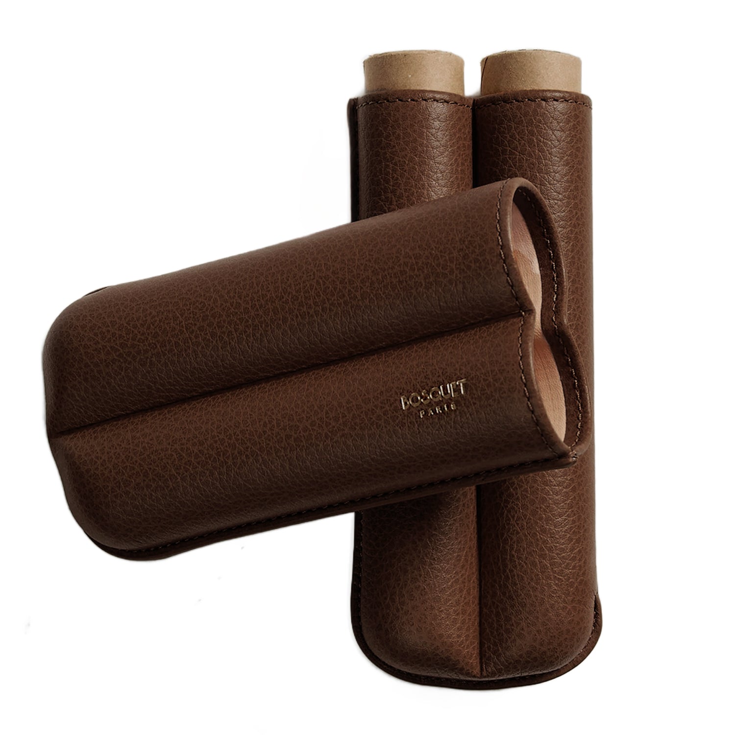 Bosquet Dark Brown Grained Leather Cylindrical Cigar Case (2 Cigars)