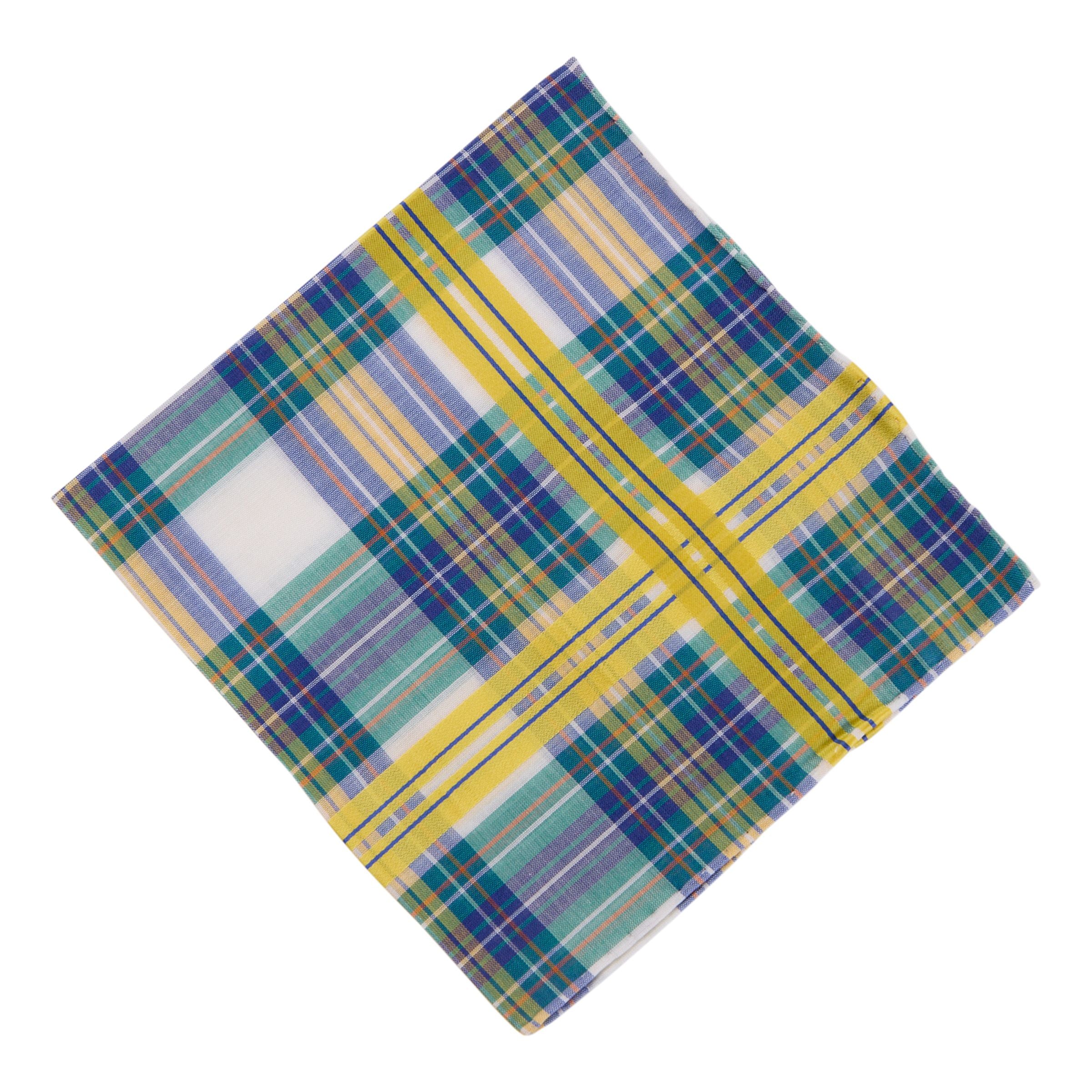 Simonnot Godard Green & Yellow Plaid Cotton Pocket Square