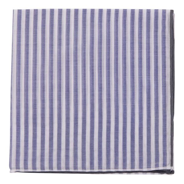 Simonnot Godard Royal Blue & White Striped Cotton Pocket Square