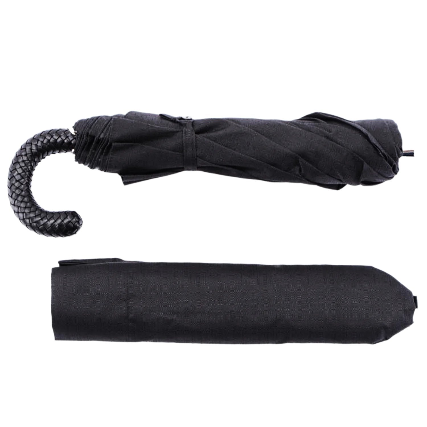 Imperial Black Travel Umbrella with Woven Leather Handle