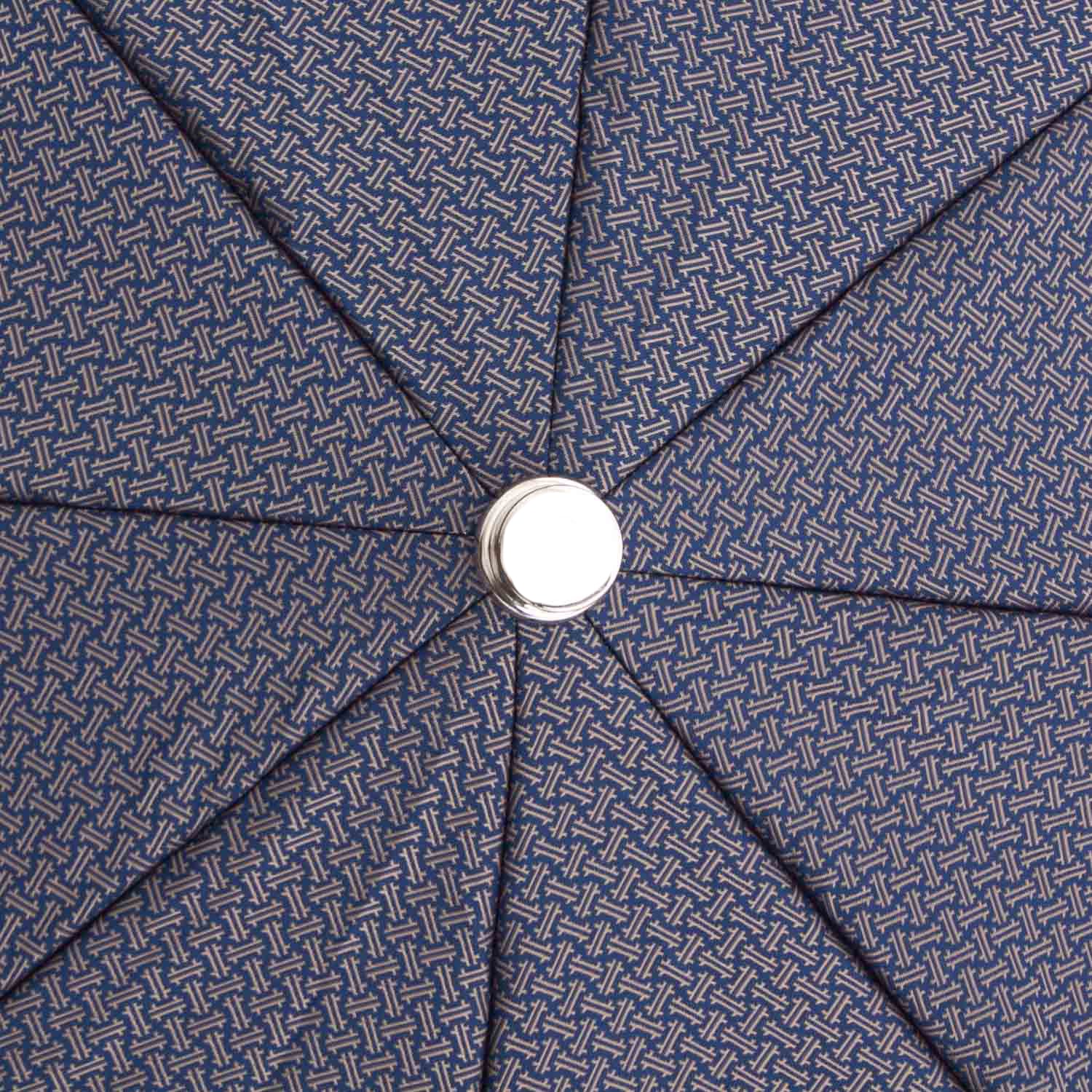 Patterned Navy Travel Umbrella with Leather Handle