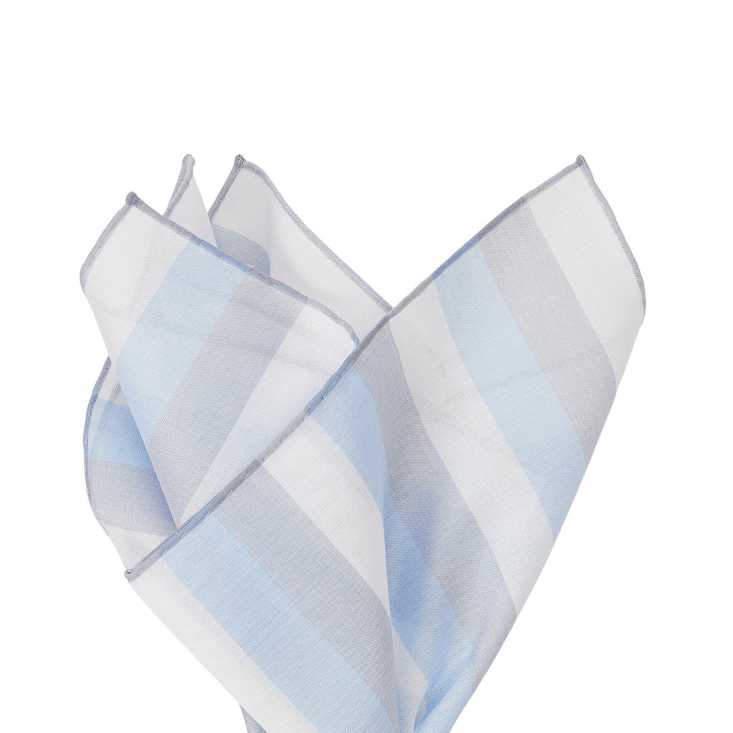 Simonnot Godard White Blue & Grey Striped Cotton Pocket Square