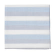 A white, blue, and grey striped cotton pocket square by Simonnot Godard.