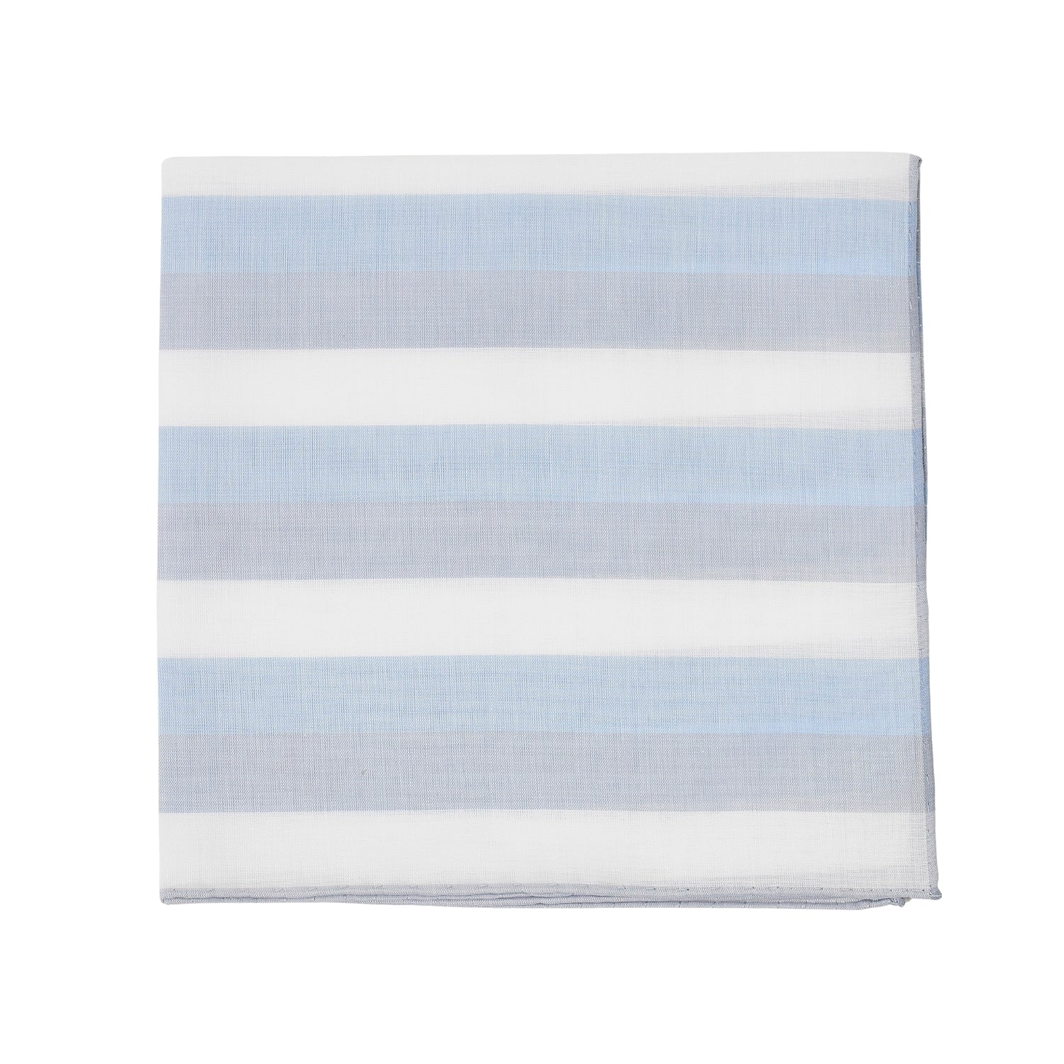 Simonnot Godard White Blue & Grey Striped Cotton Pocket Square