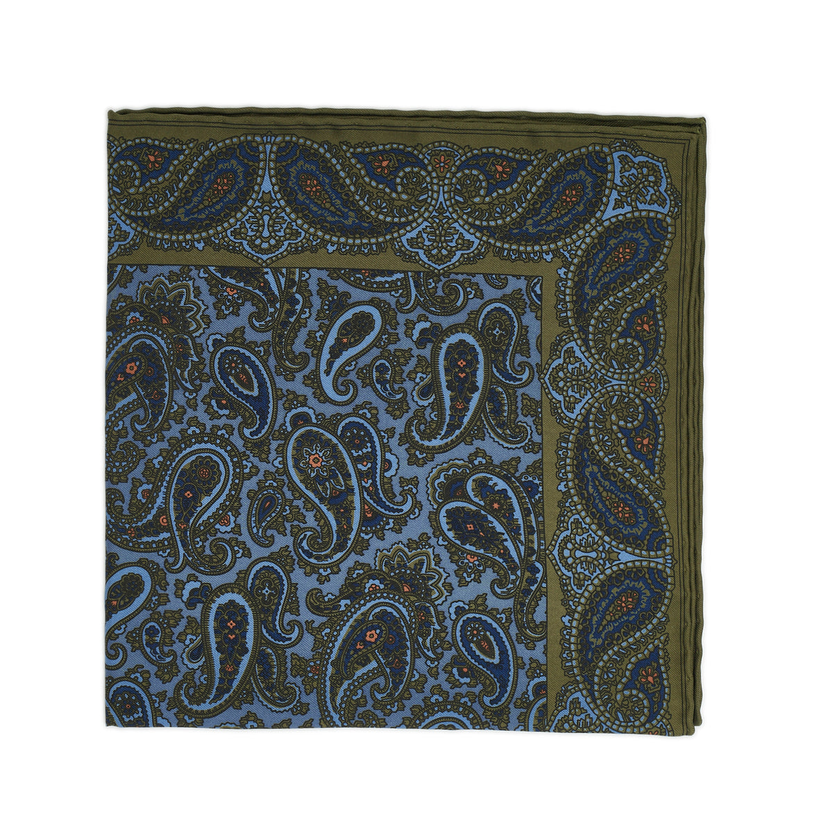 Sovereign Grade Olive and Blue Paisley Ancient Madder Pocket Square