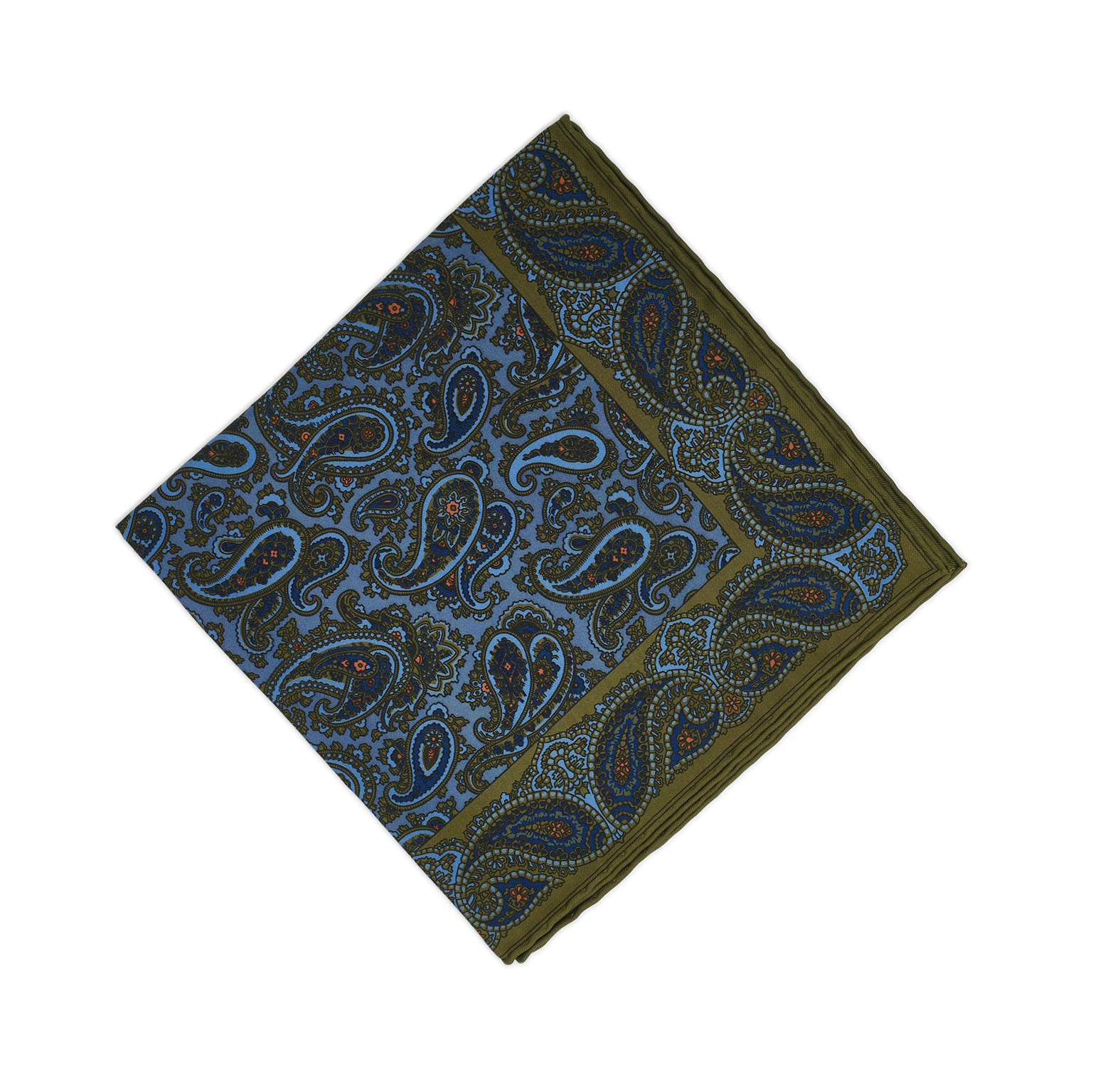 Sovereign Grade Olive and Blue Paisley Ancient Madder Pocket Square