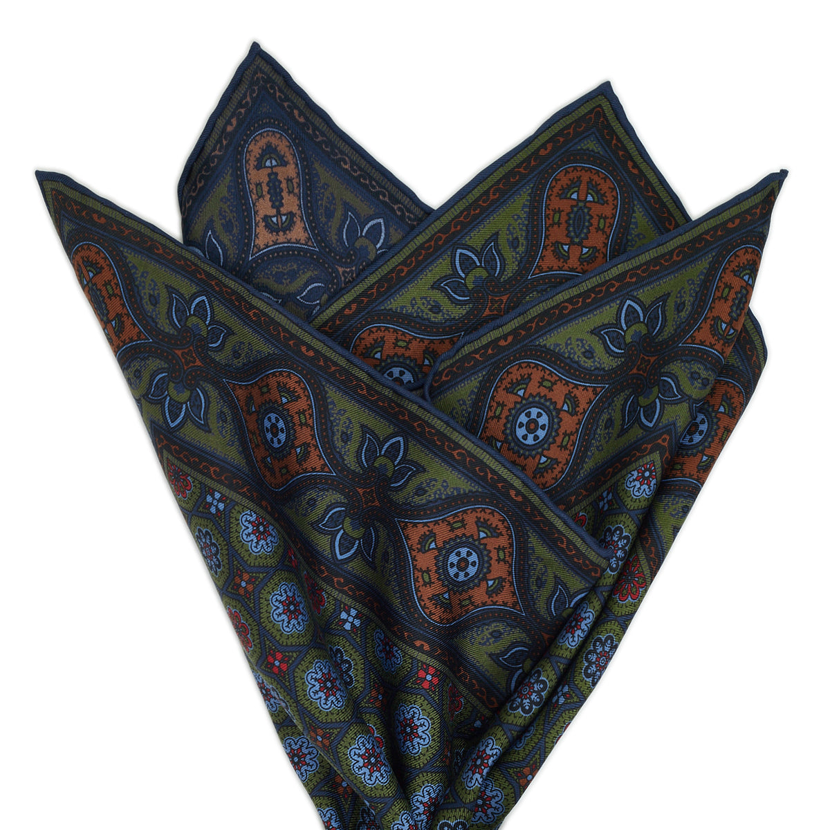 Sovereign Grade Olive and Orange Ancient Madder Pocket Square