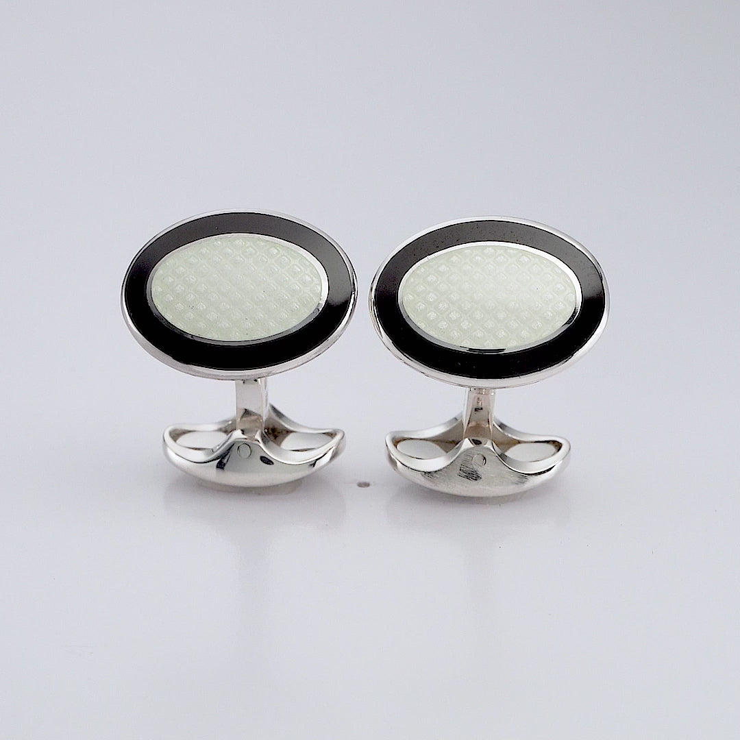 Deakin & Francis Black & White Enamel Sterling Silver Cufflinks