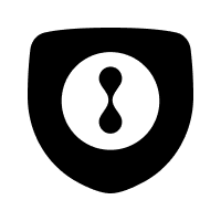 A black, shield-shaped icon featuring an hourglass-like keyhole symbol at its center on a white background, representing the re:do Free Returns + Package Protection.