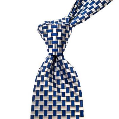 A KirbyAllison.com Sovereign Grade Blue Basket Weave Silk Tie on a white background.