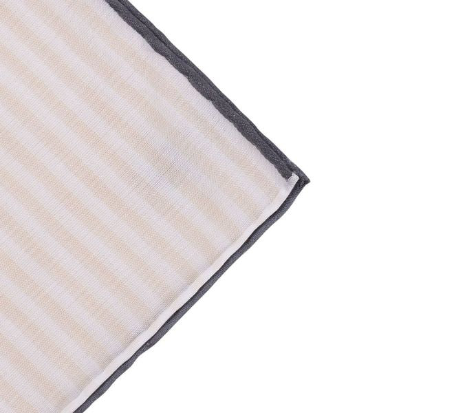 Simonnot Godard Ivory & White Striped Cotton Pocket Square