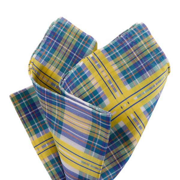 Simonnot Godard Green & Yellow Plaid Cotton Pocket Square