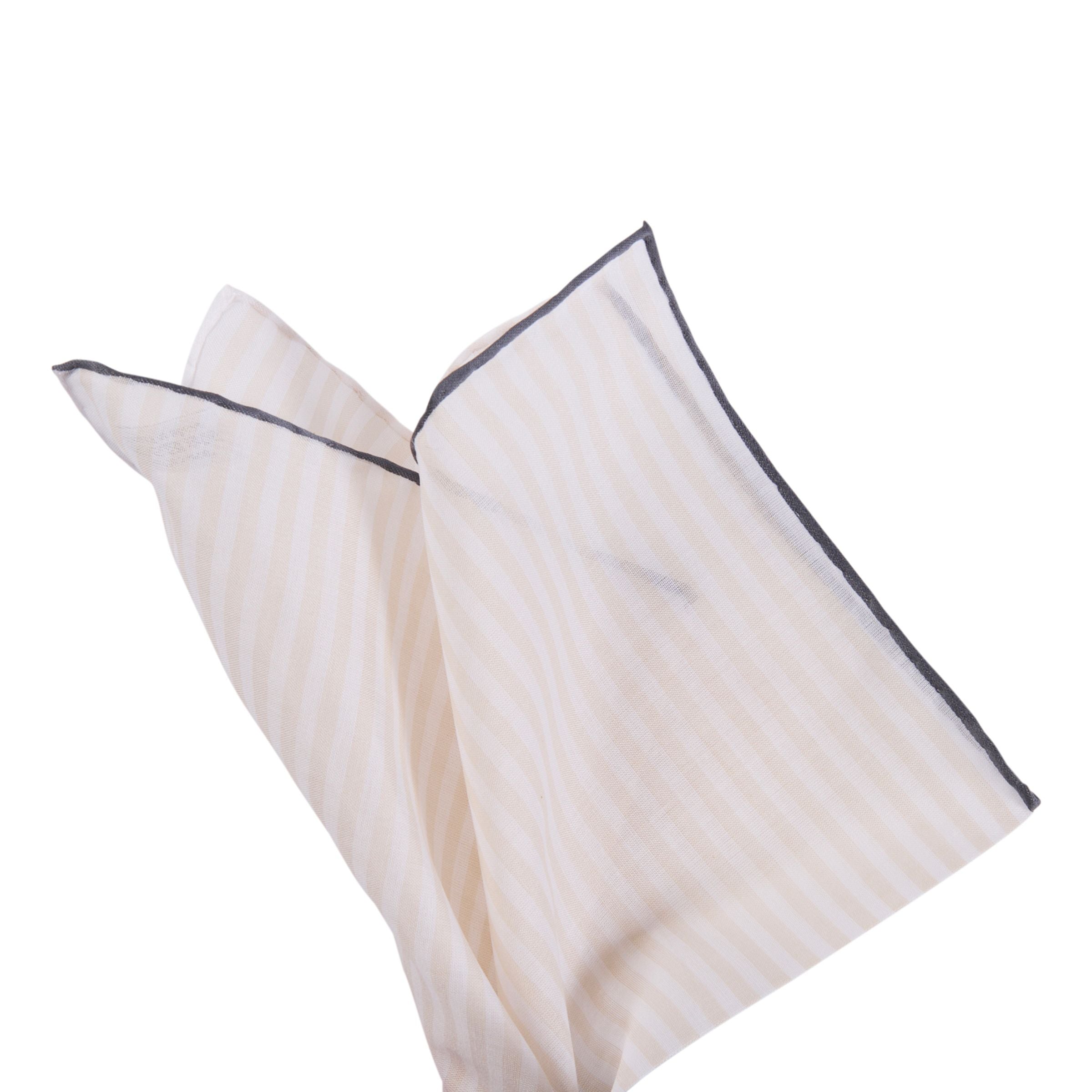 Simonnot Godard Ivory & White Striped Cotton Pocket Square