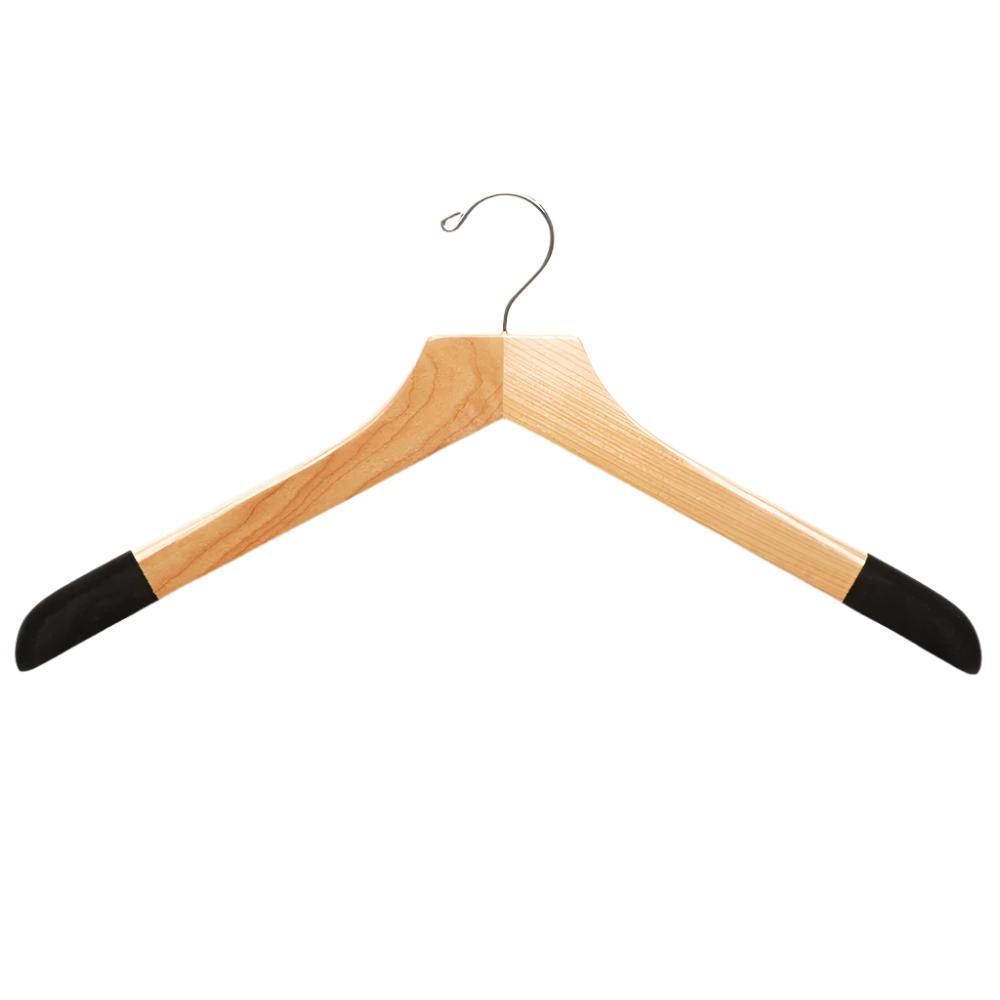 A KirbyAllison.com luxury wooden hanger for golf polos and sweaters with black handles on a white background.