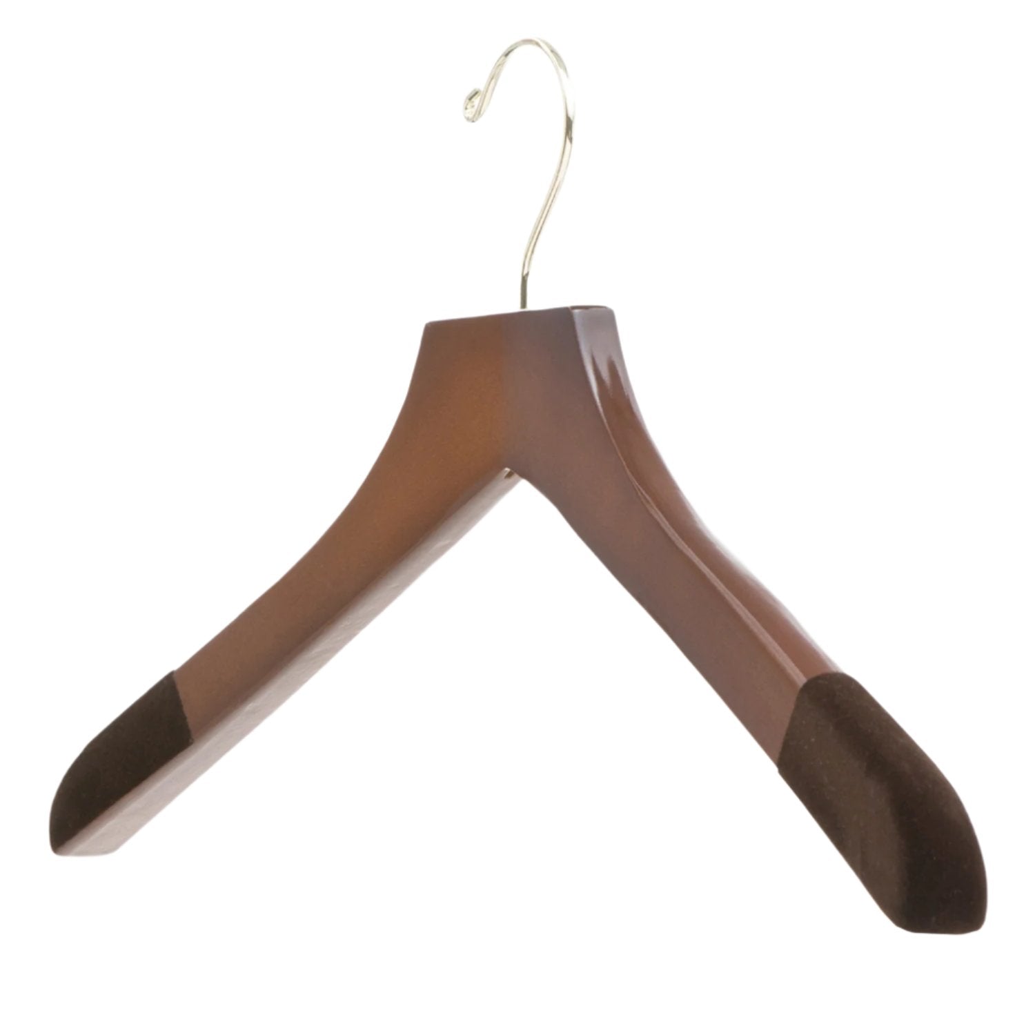 A Extra-Large 21" Luxury Wooden Sweater and Polo Hanger by KirbyAllison.com on a white background.