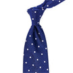 A Sovereign Grade Woven Navy/White Wide Dot Tie, 150 cm by KirbyAllison.com on a white background.