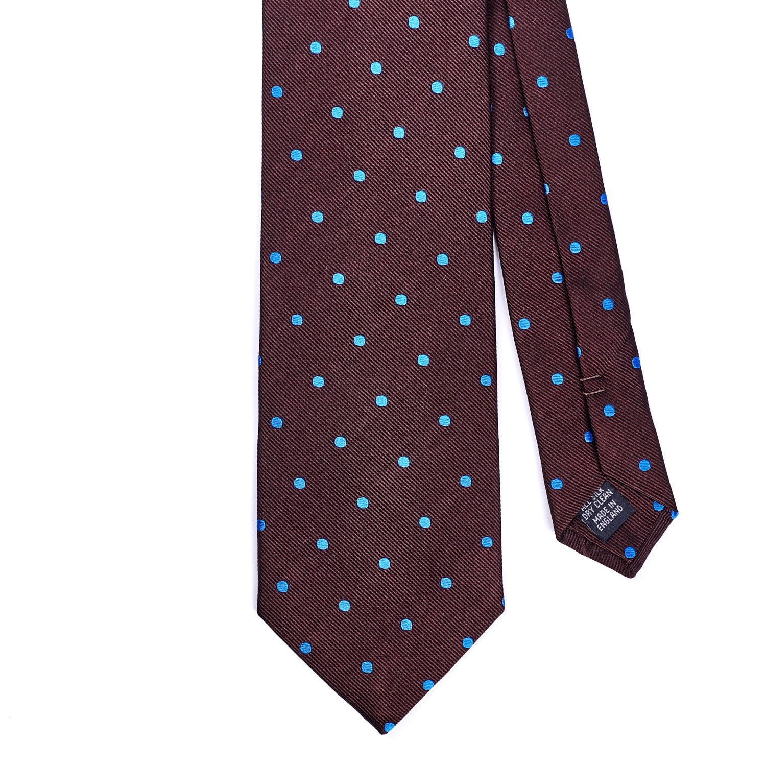 Sovereign Grade Woven Brown Blue Wide Dot Tie - 150 cm