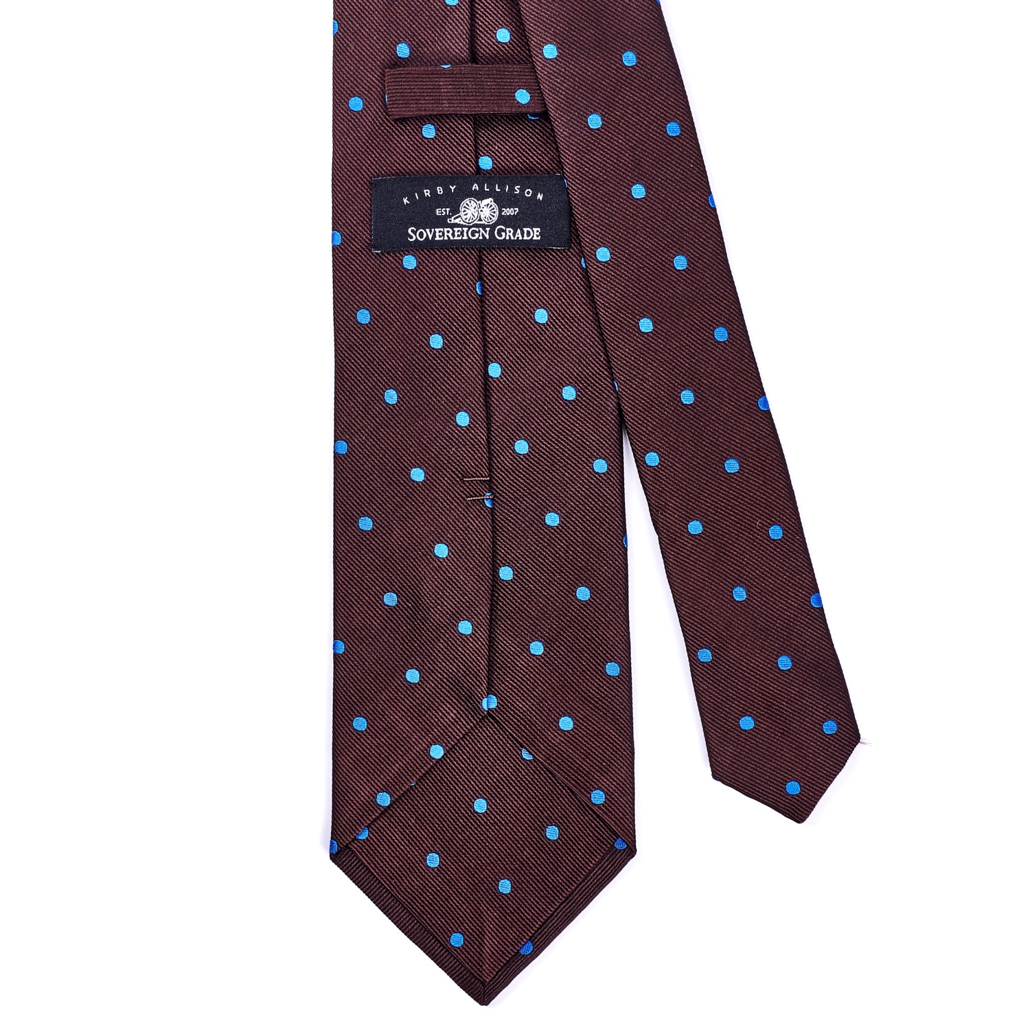 Sovereign Grade Woven Brown Blue Wide Dot Tie - 150 cm