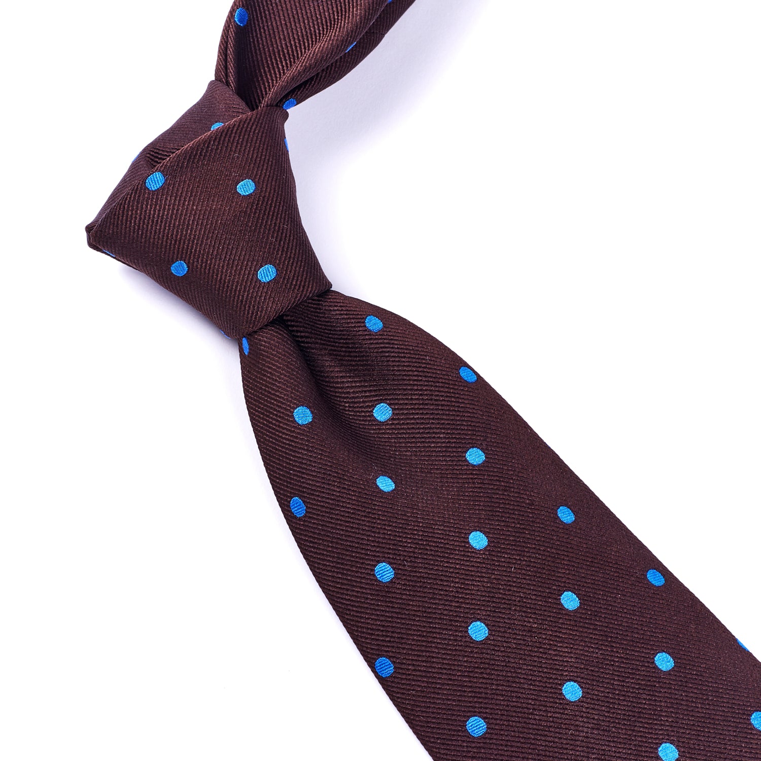 Sovereign Grade Woven Brown Blue Wide Dot Tie - 150 cm