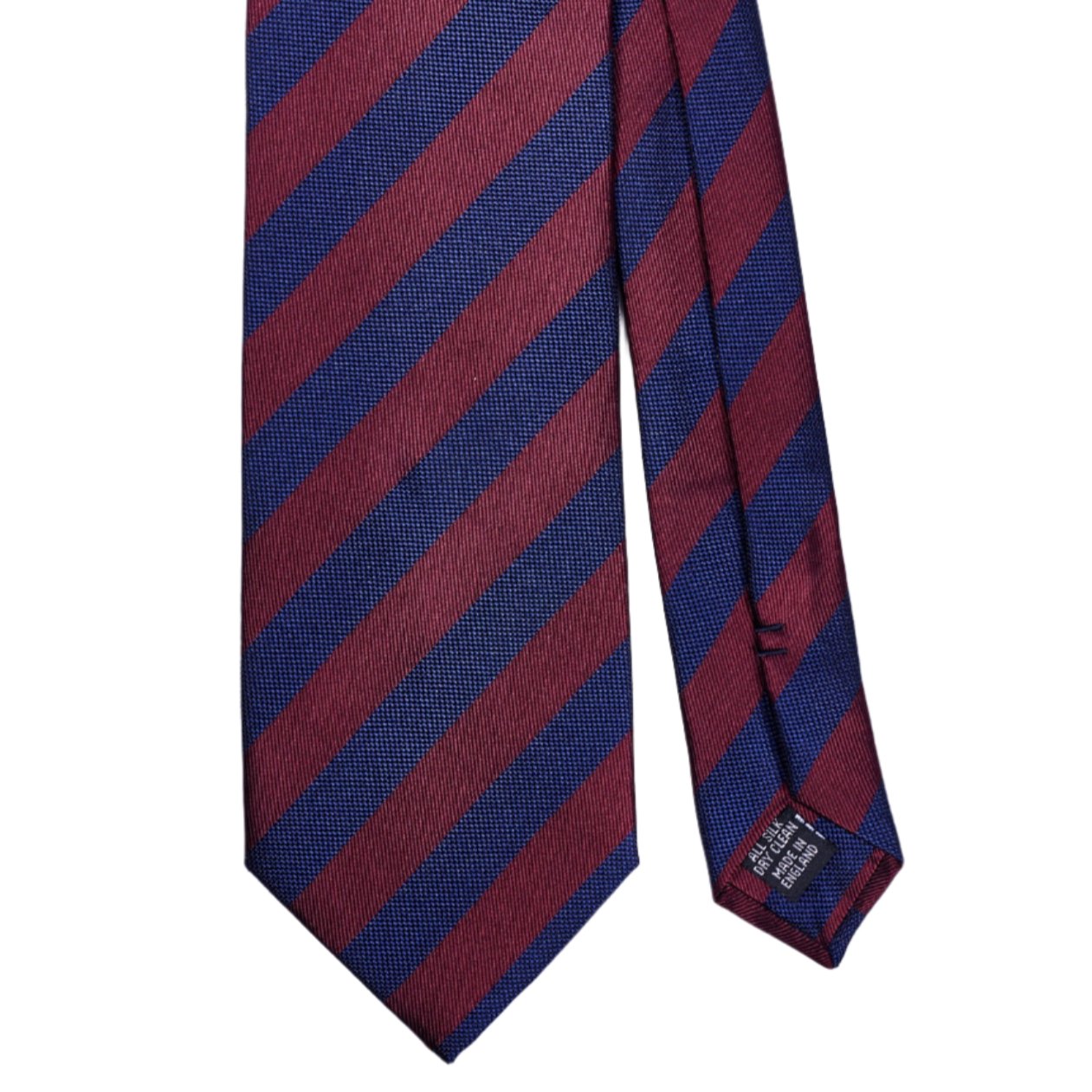 A Sovereign Grade Woven Navy and Burgundy Rep Tie, 150 cm handmade in the United Kingdom by KirbyAllison.com.