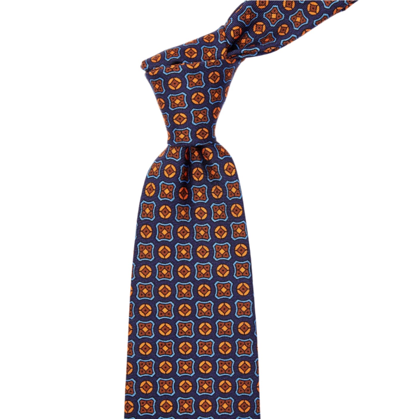 A Sovereign Grade Navy Hopsack tie, 150 cm from KirbyAllison.com, with a floral pattern.