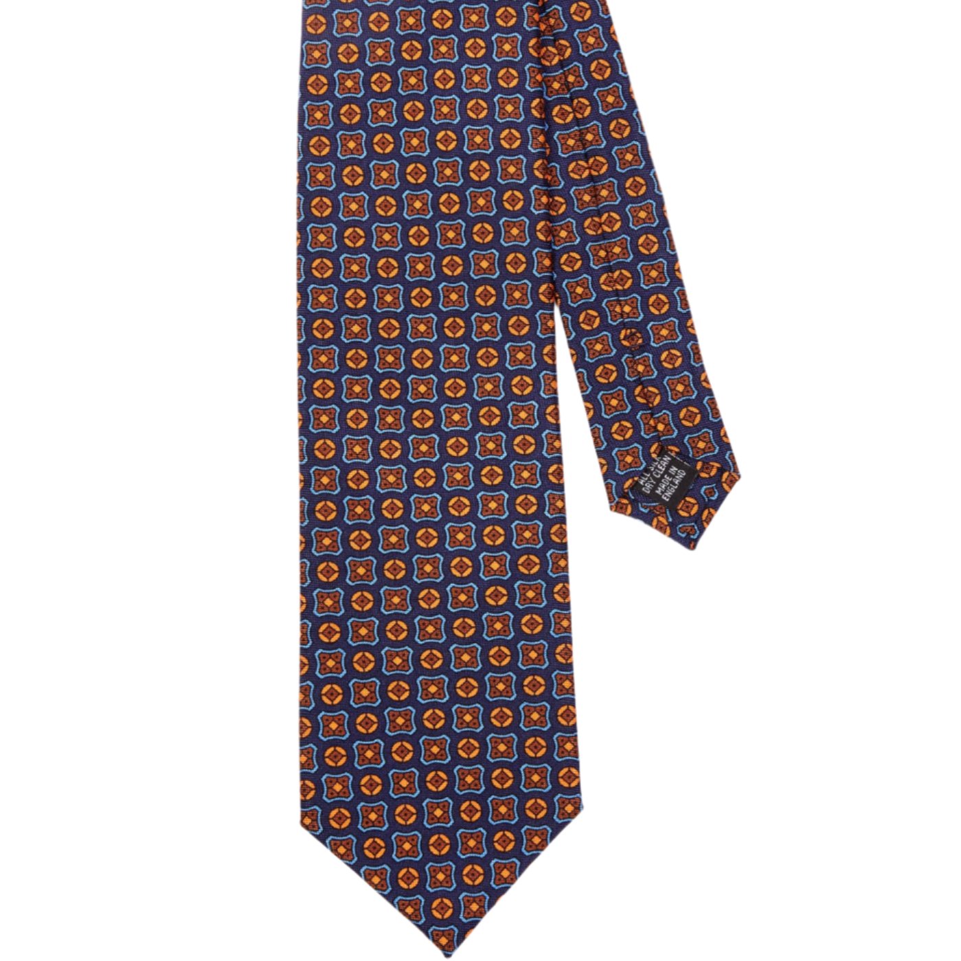 A Sovereign Grade Navy Hopsack Tie, 150 cm by KirbyAllison.com with a square pattern in blue and orange.