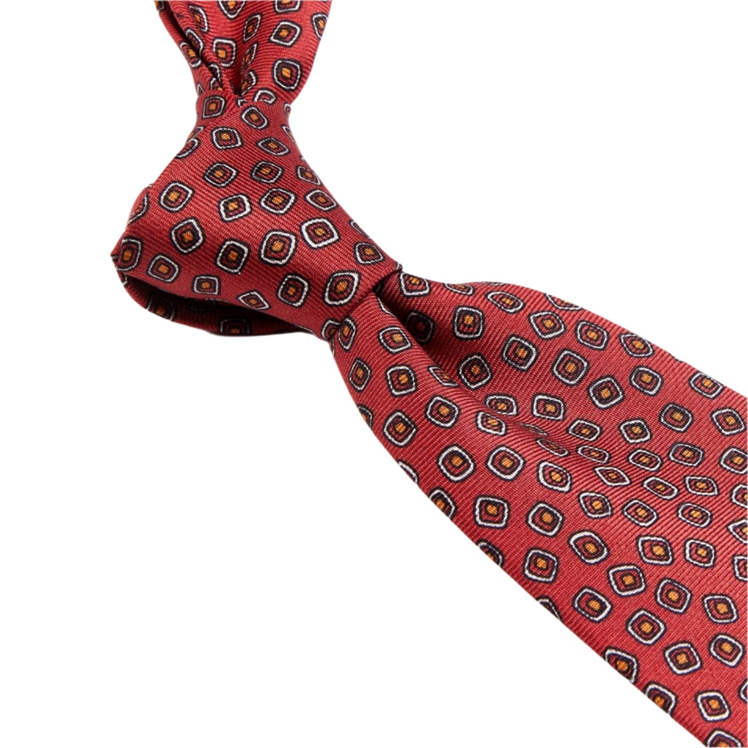 A high-quality Sovereign Grade Red Eton Printed Silk, 150cm necktie from KirbyAllison.com with a black and red pattern.