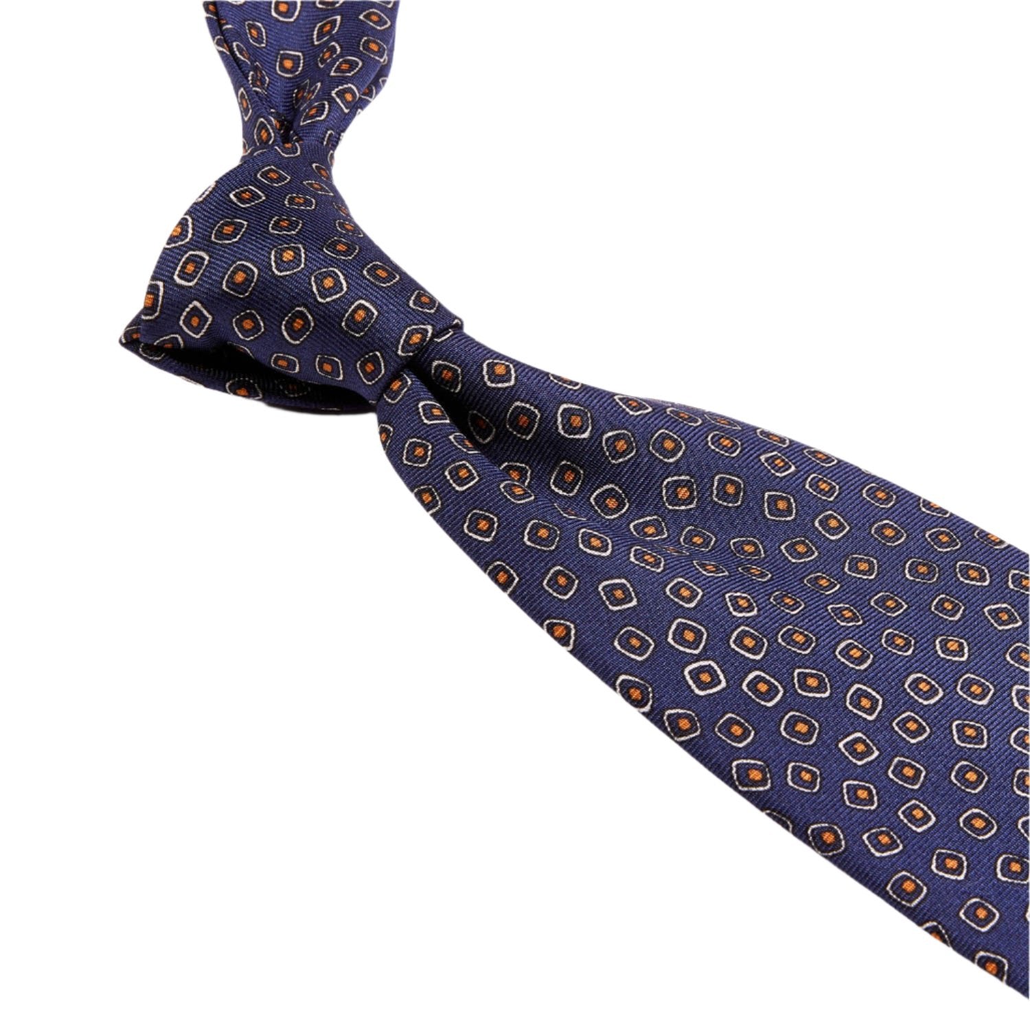 A Sovereign Grade Navy/White Eton Printed Silk Tie, 150cm from KirbyAllison.com, crafted from 100% English silk.