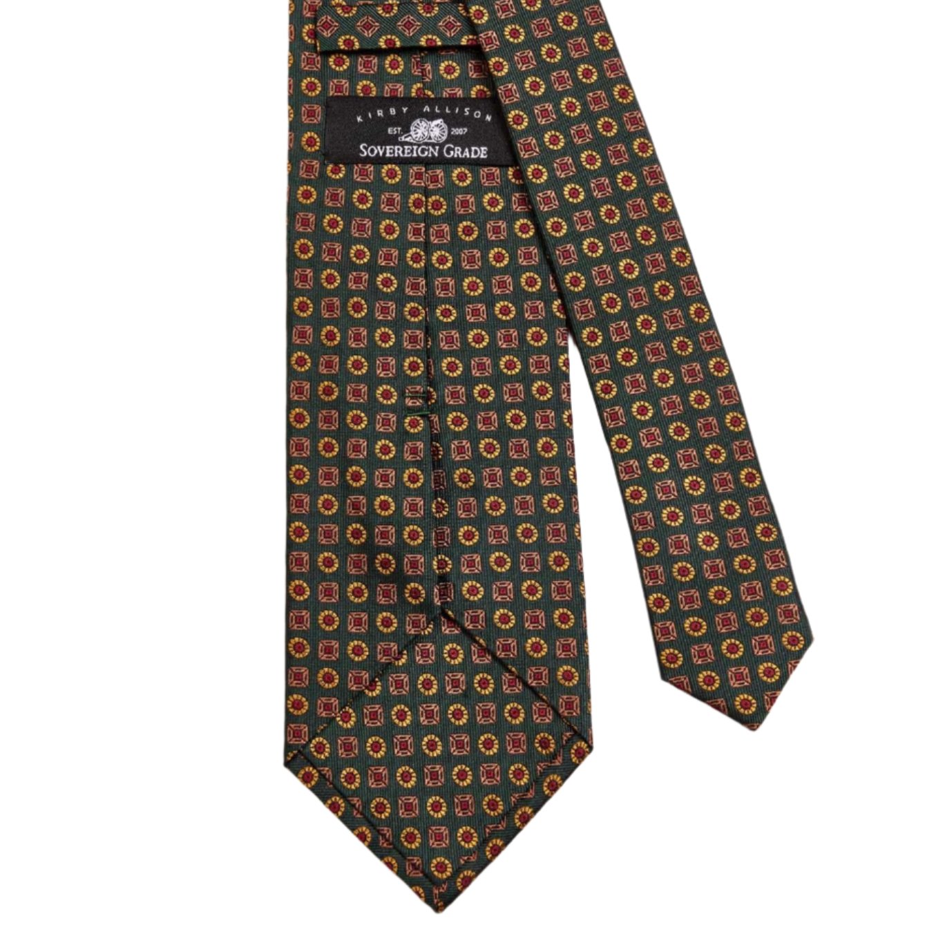 A Sovereign Grade Tartan Floral Jacquard Tie, 150 cm from KirbyAllison.com in orange and green on a white background.