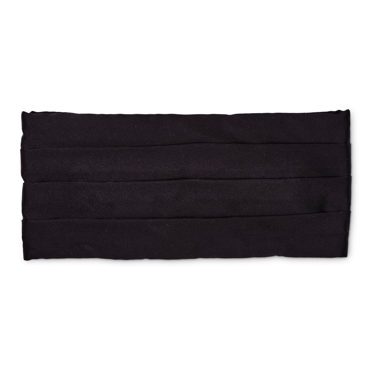 A Sovereign Grade Black Satin Cummerbund from KirbyAllison.com, on a white background, a formalwear accessory.