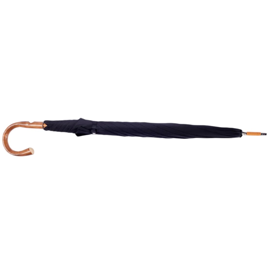 A Chestnut Solid Stick Umbrella with Black Canopy by KirbyAllison.com on a white background.
