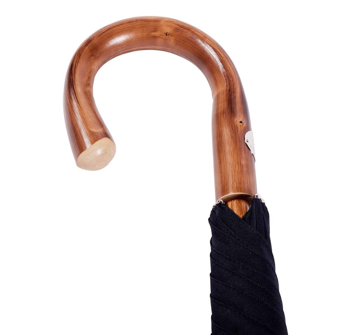 A Chestnut Solid Stick Umbrella with Black Canopy from KirbyAllison.com with a black knob-end handle.
