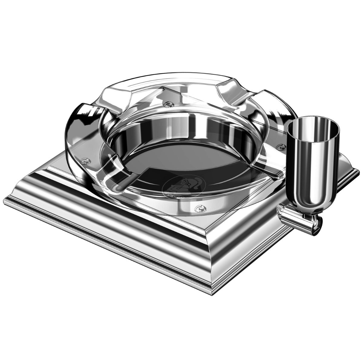 An El Casco Executive Cigar Ash Tray (Chrome) with a cup on top.