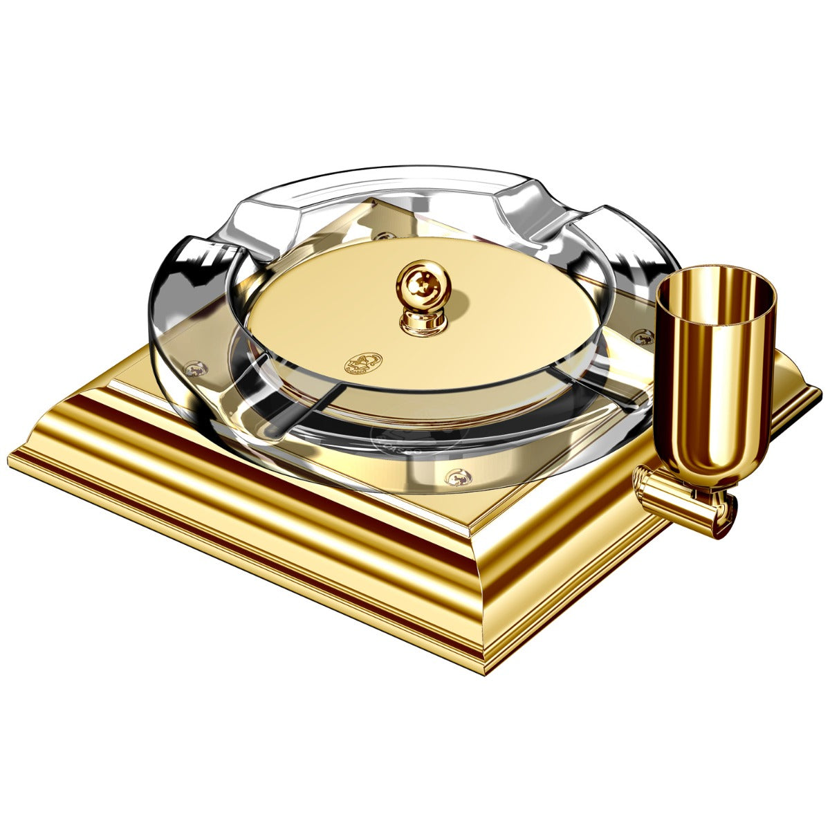 An El Casco Executive Cigar Ash Tray (Gold) with a glass top for El Casco.