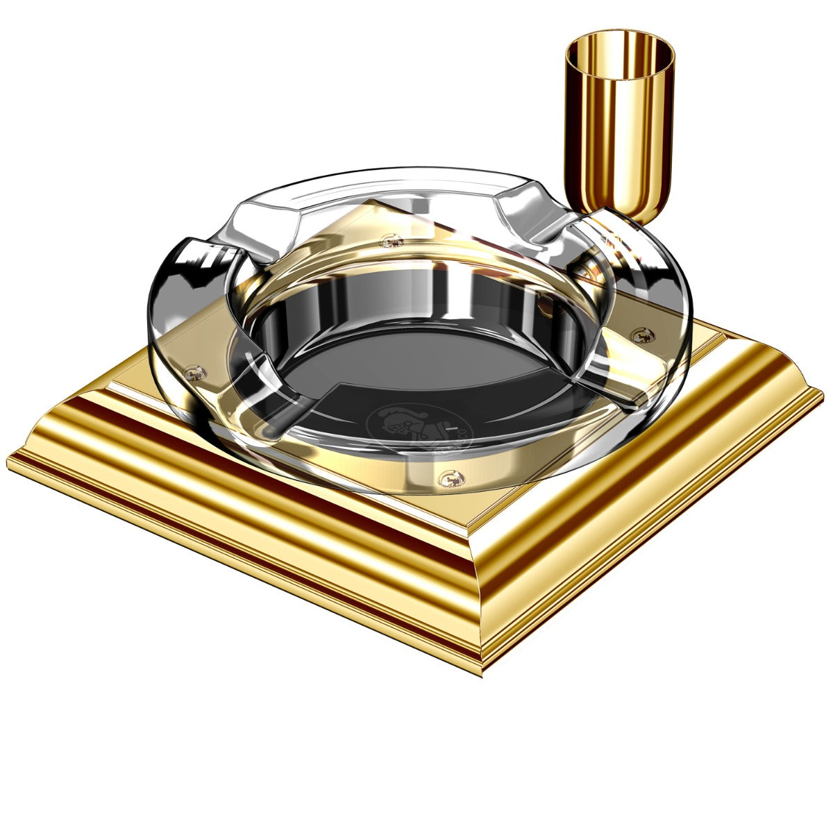 An El Casco Executive Cigar Ash Tray (Gold) with a glass top.