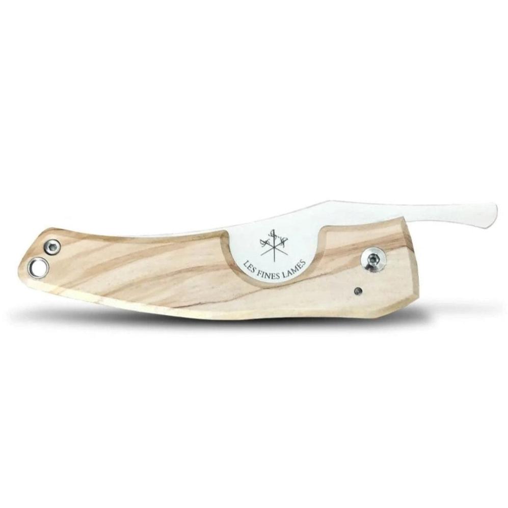 A Kirby Allison Olive Wood Cigar Knife from KirbyAllison.com featuring a durable Mediterranean wood handle on a white background.