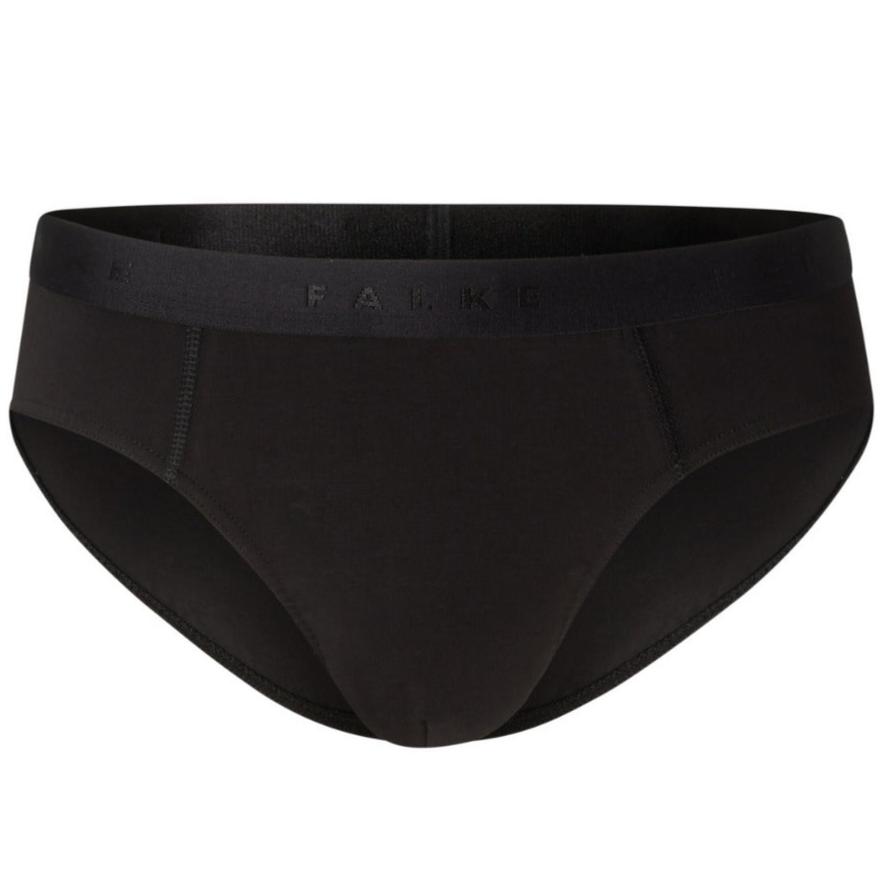 A comfortable men's black brief made with Egyptian cotton and featuring a comfortable elastic waistband, the Falke Men Underwear Briefs 2-Pack from KirbyAllison.com, displayed on a white background.