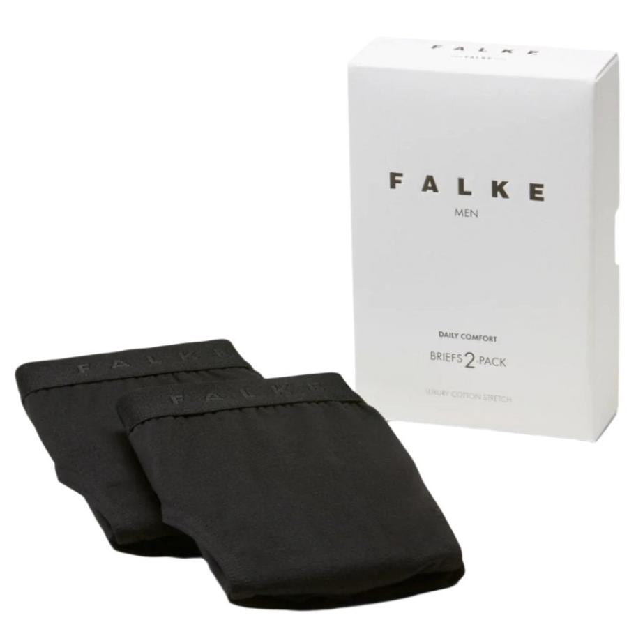 A pair of black tights with the word Falke Men Underwear Briefs 2-Pack by KirbyAllison.com on them.