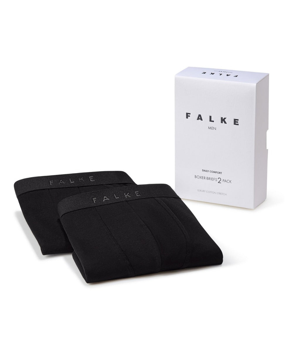 Comfortable black Falke Men Underwear Boxer-Briefs 2-Pack with the words KirbyAllison.com on them.