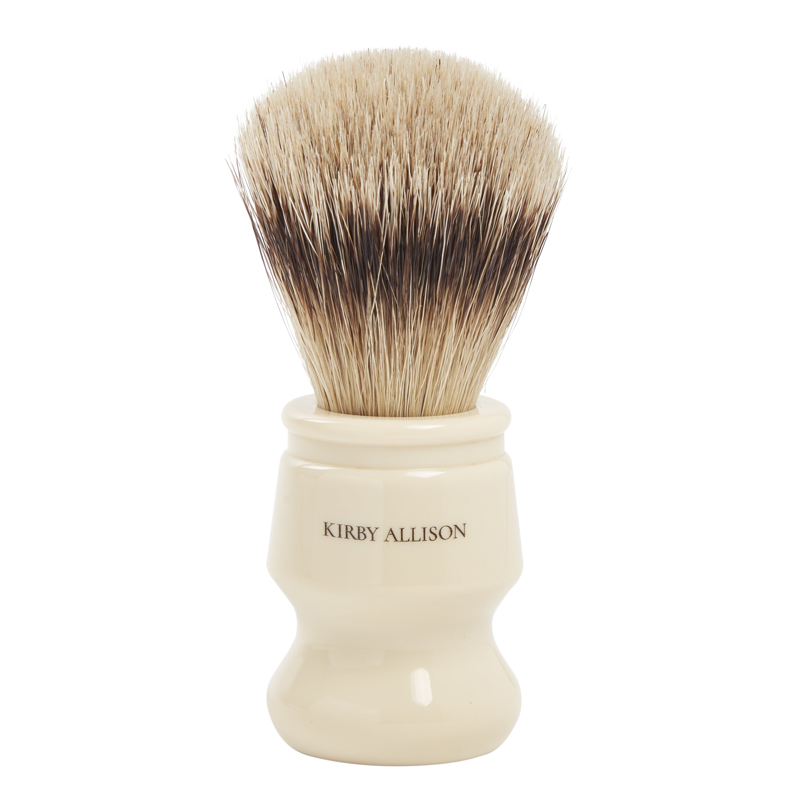 An Kirby Allison Best Badger Brush on a white background perfect for wet shaving.