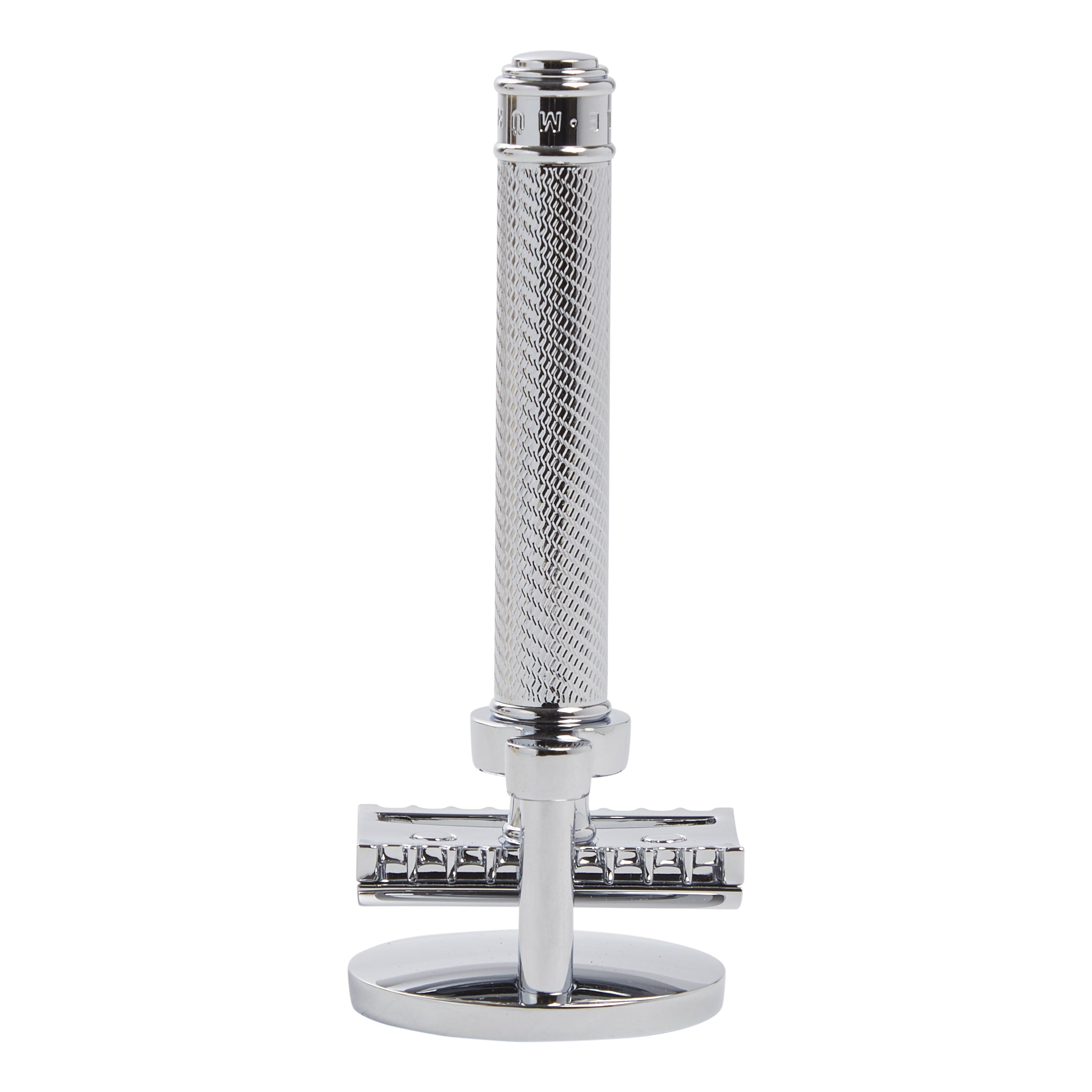 An elegant KirbyAllison.com Muhle Safety Razor Stand displayed on a white background.