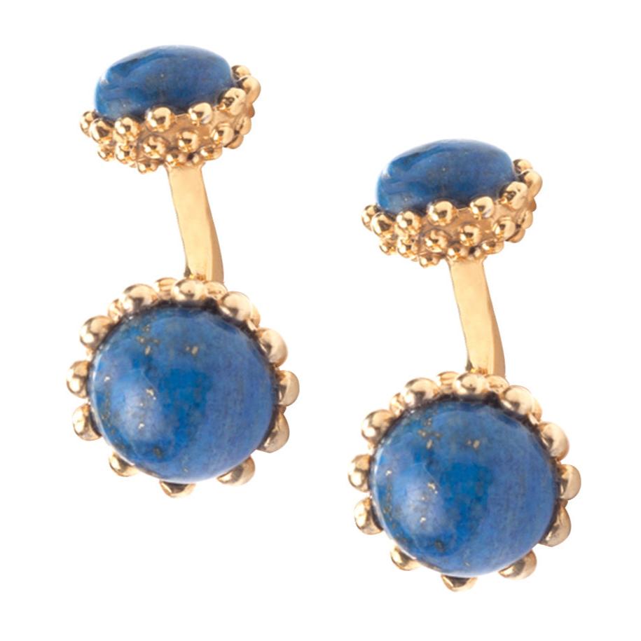 A pair of Lapis Lazuli Golden Acorn Cufflinks from KirbyAllison.com with lapis lazuli stones.