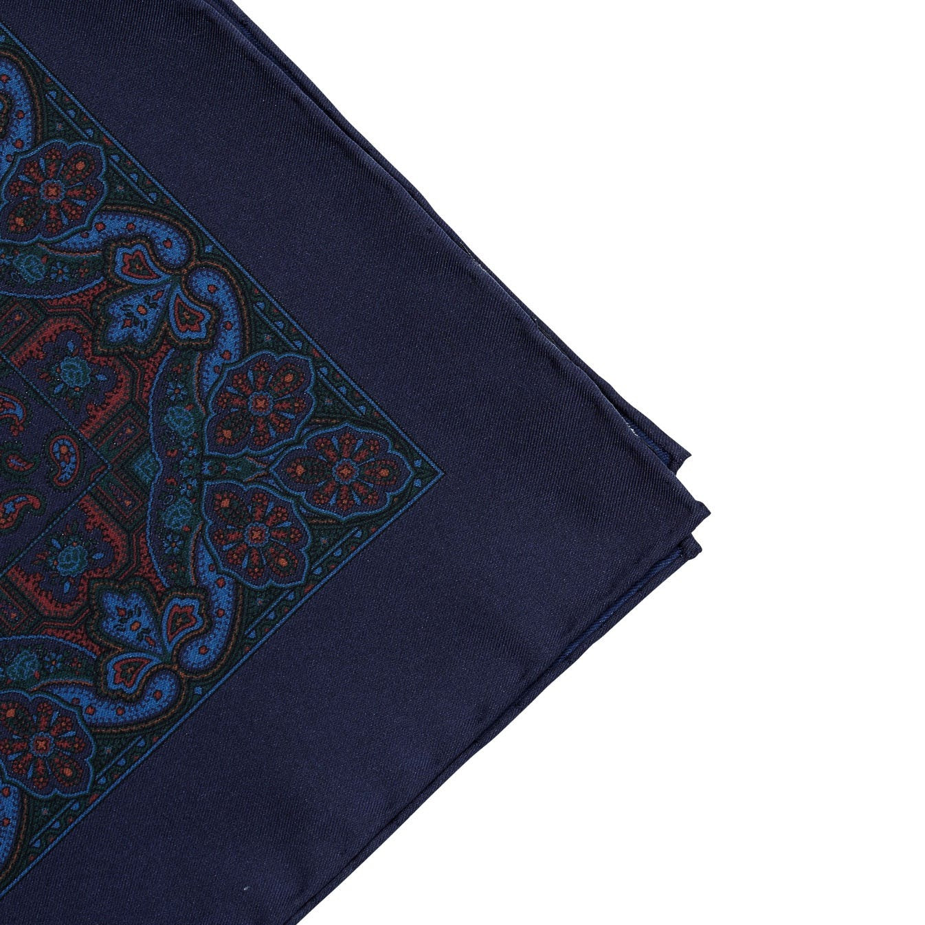 A Sovereign Grade Ancient Madder Midnight Paisley Pocket Square by KirbyAllison.com.